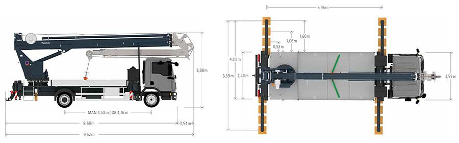 Dimension sheet for our Truck mounted 35m crane