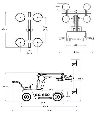 Dimension sheet for our SG650 Glazing Robot