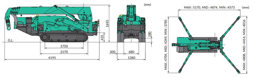 MC305C-3 spider crane dimensions