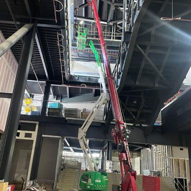 Spider crane fully extended from below